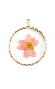 Anhänger mit getrockneter Blume 35mm - Gold-light pink
